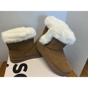 New So Women's Paulina Comfort Chestnut Pull On Faux-Fur Winter Boots Size 6.5